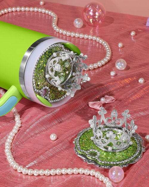 Toykee Lid Plate Topper for Stanley Cup 40 oz - Light Green Crown Cute Decoration Accessories for Tumbler, Woter Botter Glitter Bling Decor for Women Girls