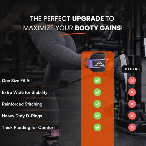 Gym Ankle Straps - Thick Padded Cable Attachments for Booty Workouts & Lower Body Exercises