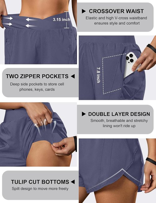 Blooming Jelly Women's Athletic Running Shorts - High Waisted with Zipper Pockets | Crossover Design