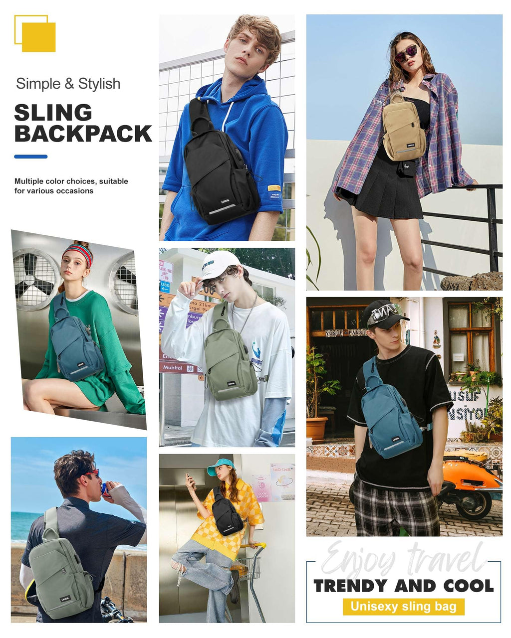 Small Sling Bag for Men Women - Lightweight Crossbody Backpack, Multipurpose Shoulder Bag, Compact Chest Daypack for Travel Hiking Gym Sport with USB Charger Port Peacock Blue