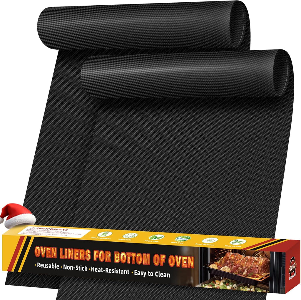Skiennix Oven Liners - 2 Pack Heavy Duty Non-Stick Mats | Reusable & Heat Resistant, 17"x25" (Black)
