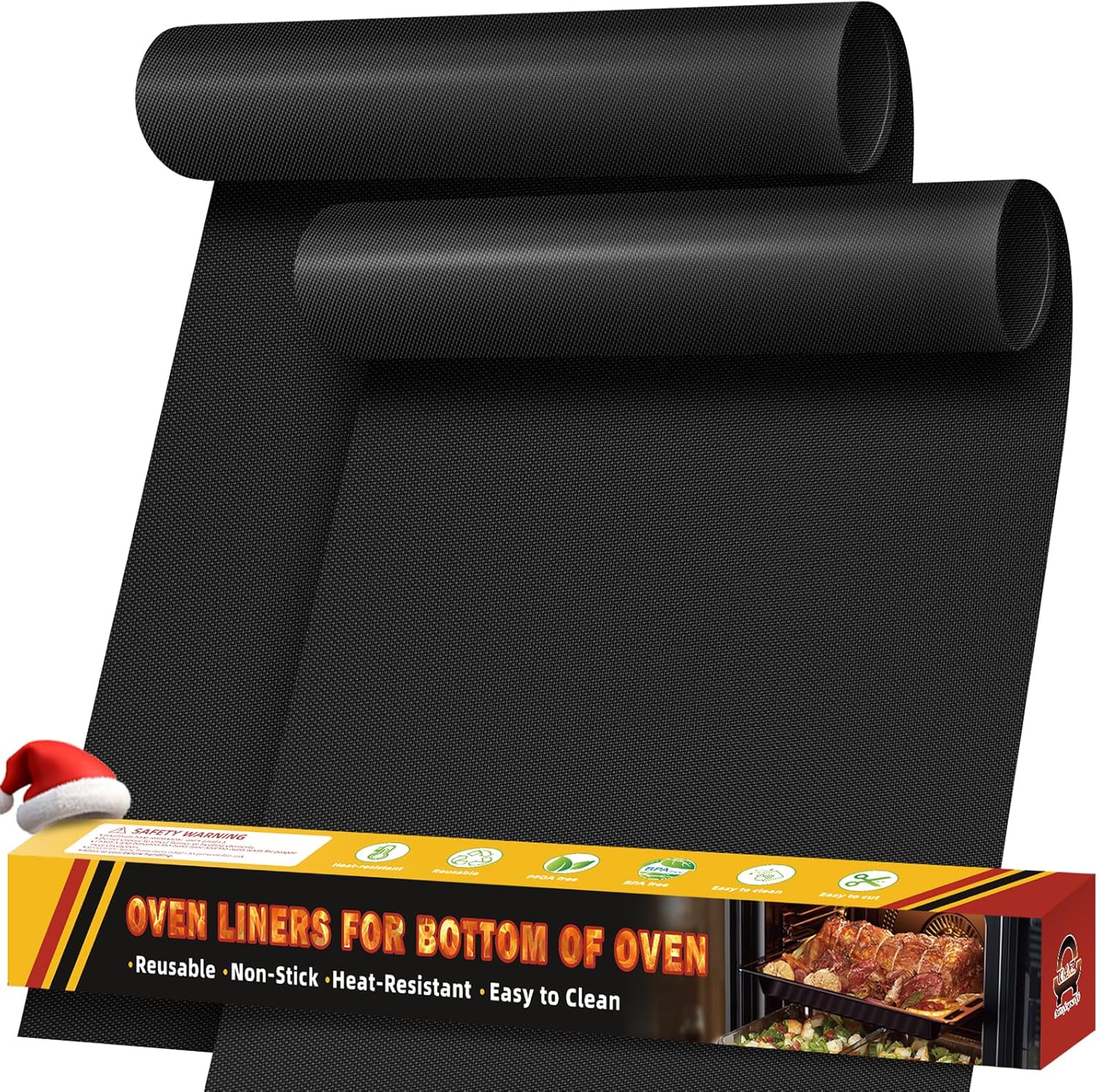 Skiennix Oven Liners - 2 Pack Heavy Duty Non-Stick Mats | Reusable & Heat Resistant, 17"x25" (Black)