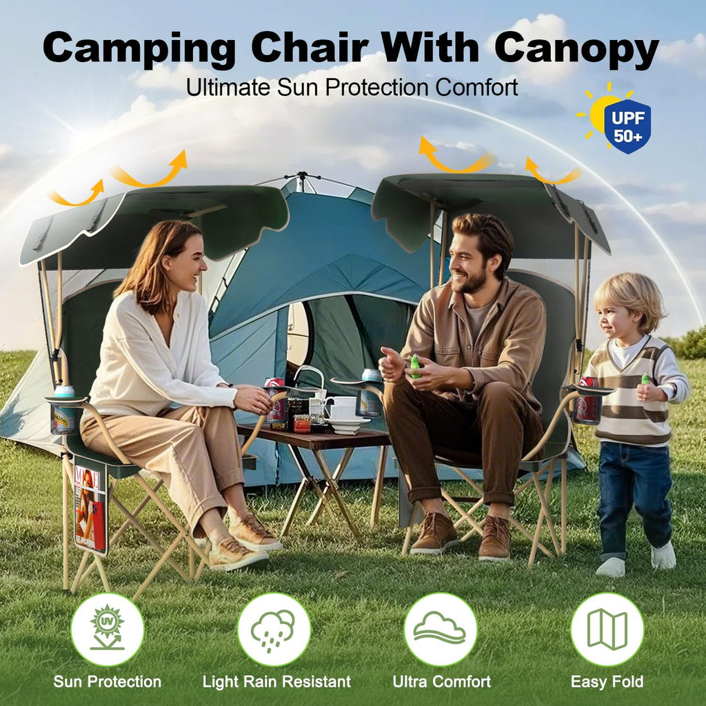 VTOY Portable Camping Chair - Durable 600D Oxford Folding Chair with Canopy for Outdoor Adventures