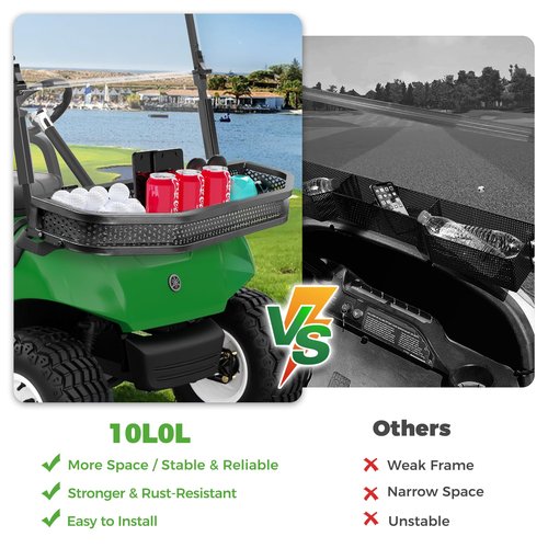 10L0L Golf Cart Front Cargo Basket for EZGO TXT/RXV、Club Car DS/Precedent、Yamaha G22/G29 - Heavy-Duty Steel Mesh Storage Rack, Gas/Electric Compatible