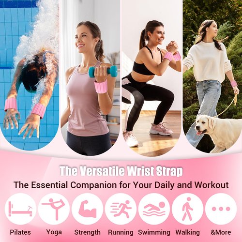 Pilates Wrist Weights for Women, Wearable Strong Magnetic Arm & Leg Weights Set of 2(1 lb Each), Adjustable Wrist Weights for Walking, Yoga, Strength Training, Swimming, Running & Jogging (Pink)