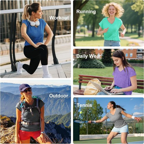 HovSiyla Women's V-Neck T-Shirts - 5 Pack Casual Short Sleeve Summer Tops | Soft & Breathable Workout Wear