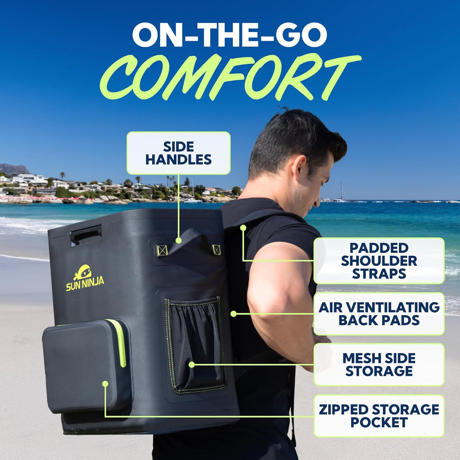 Sun Ninja Backpack Cooler - Insulated Waterproof Beach Bag | Keeps Drinks Cold for 48 Hours - Holds 36 Cans