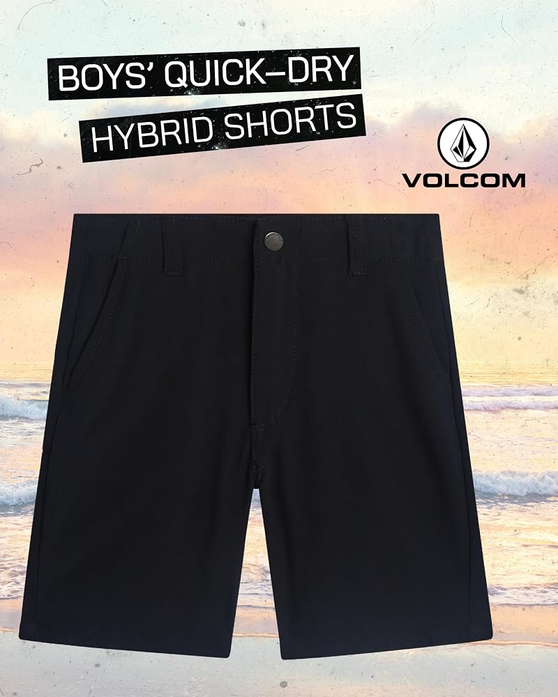 Volcom Boys Hybrid Chino Shorts - Quick-Dry Uniform Short with Pockets (Black)