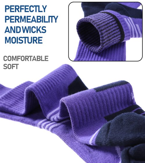 FNOVCO Women's Hiking Walking Running Crew Socks Thick Cushioned Athletic Compression Socks 5 Pairs (Multicolor 03, 9-11)