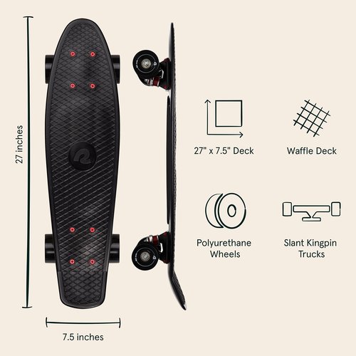 Retrospec Quip Mini Cruiser Skateboard 22.5" And 27" Classic Retro Plastic Cruiser Complete Skateboard With ABEC 7 Bearings And PU Wheels Compact Board With Grippy, Molded Waffle Deck