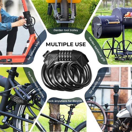 Electric Bike Lock, 5-Digit Resettable Combination Cable Lock for Scooters, Motorcycle, Ideal Anti-Theft Bicycle Lock