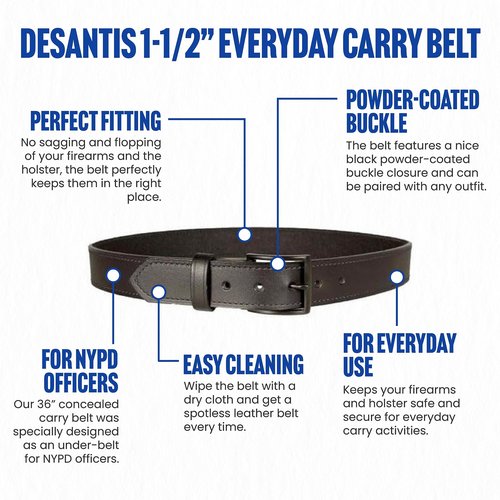 DeSantis 1 1/2” Everyday Carry Belt (EDC), Powder Coated Buckle Closure, Premium Leather Belt, Made of Leather and Other Synthetic Materials, 3.5mm Thick, Black, 36”