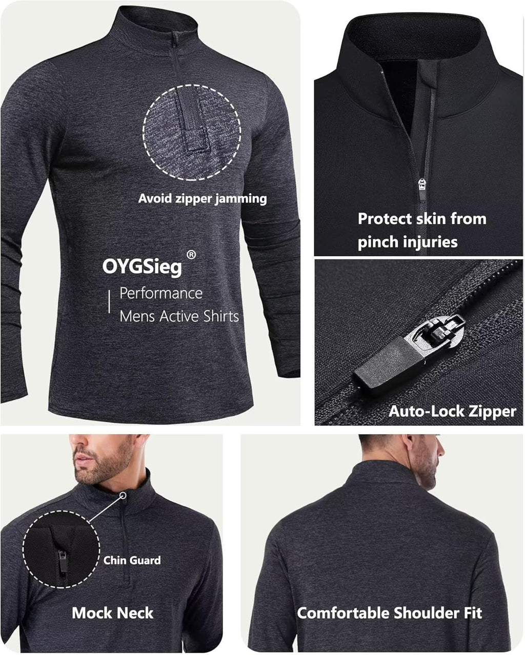 OYGSieg Men's Quarter Zip Pullover - Lightweight Quick-Dry Athletic Tops | 4 Pack, Casual Style