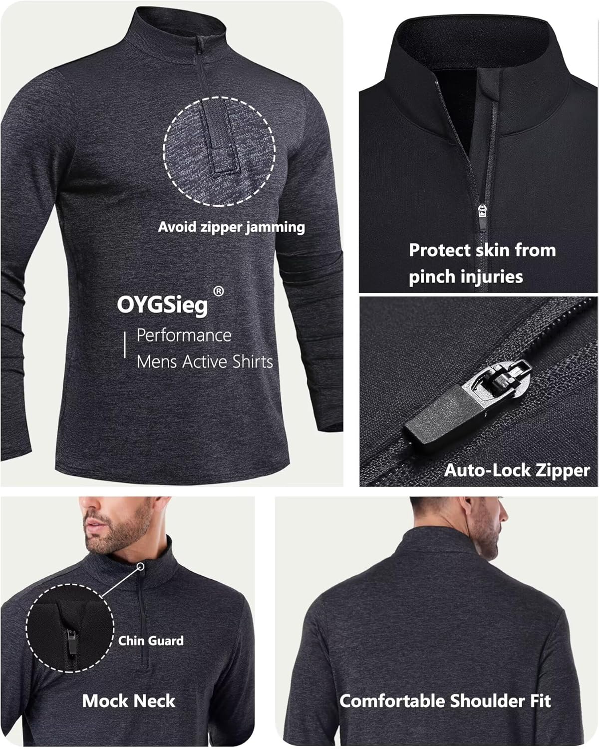 OYGSieg Men's Quarter Zip Pullover - Lightweight Quick-Dry Athletic Tops | 4 Pack, Casual Style
