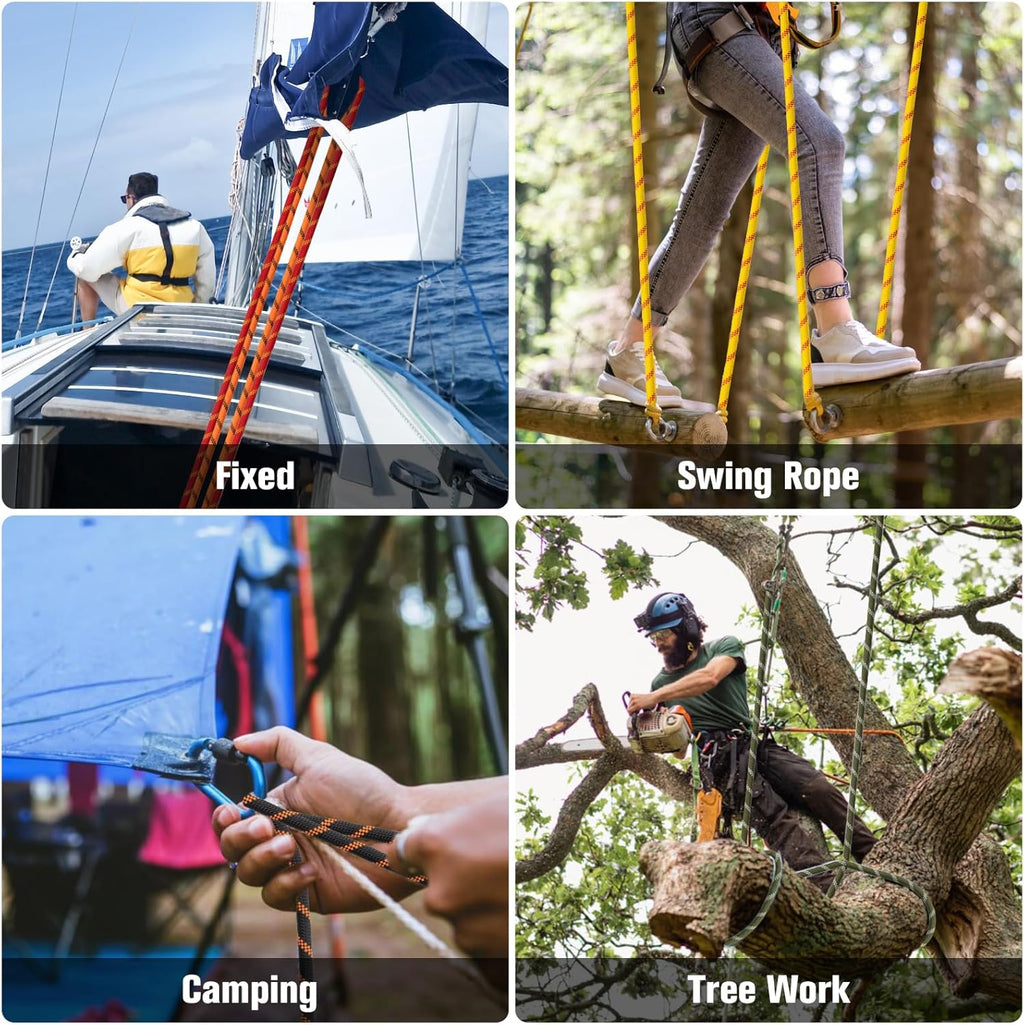 Skiennix Double Braided Arborist Rigging Rope - Heavy Duty 1/2" x 150 ft Polyester for Tree Work | Black