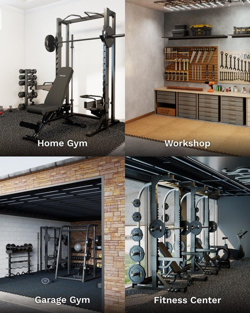 AIRHOP 0.79in Thick 24 Sq Ft Exercise Equipment Mats, 6 Tiles Upgraded Rubber Top with High Density EVA Foam, Large Interlocking Puzzle Gym Flooring for Home Gym, Heavy Weight Workout,Black & White