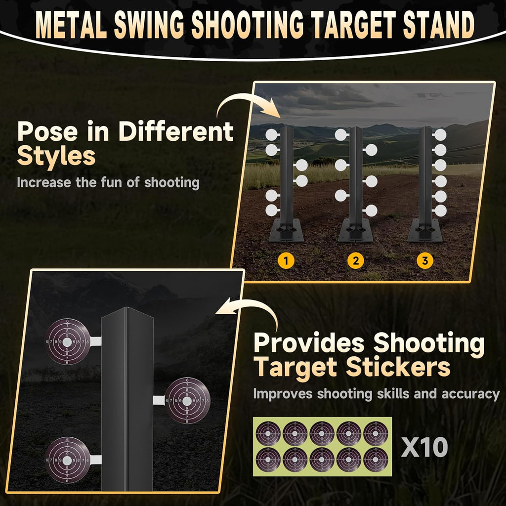 Skiennix Metal Swing Shooting Target Stand - Heavy Duty Alloy Steel with 6 Steel Plates | 180° Rotation