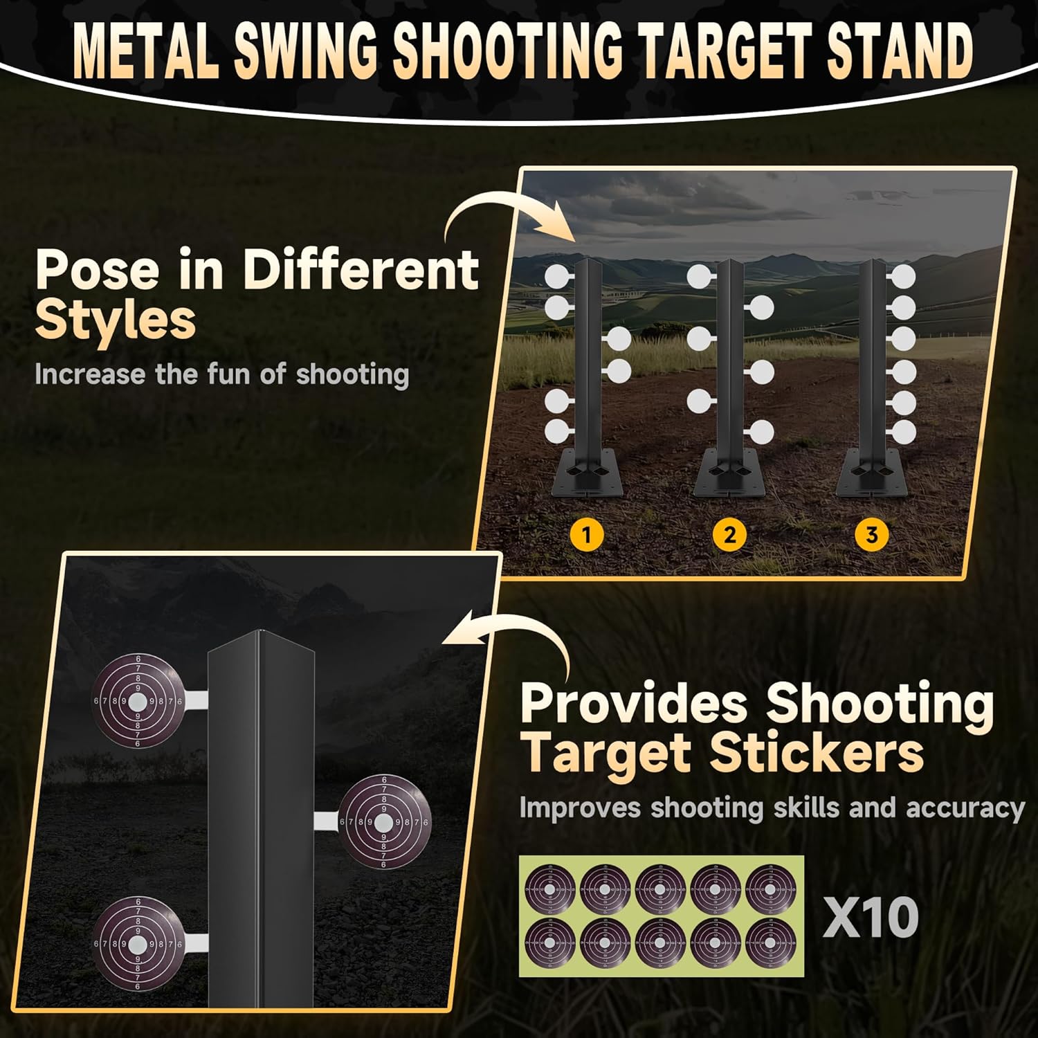 Skiennix Metal Swing Shooting Target Stand - Heavy Duty Alloy Steel with 6 Steel Plates | 180° Rotation