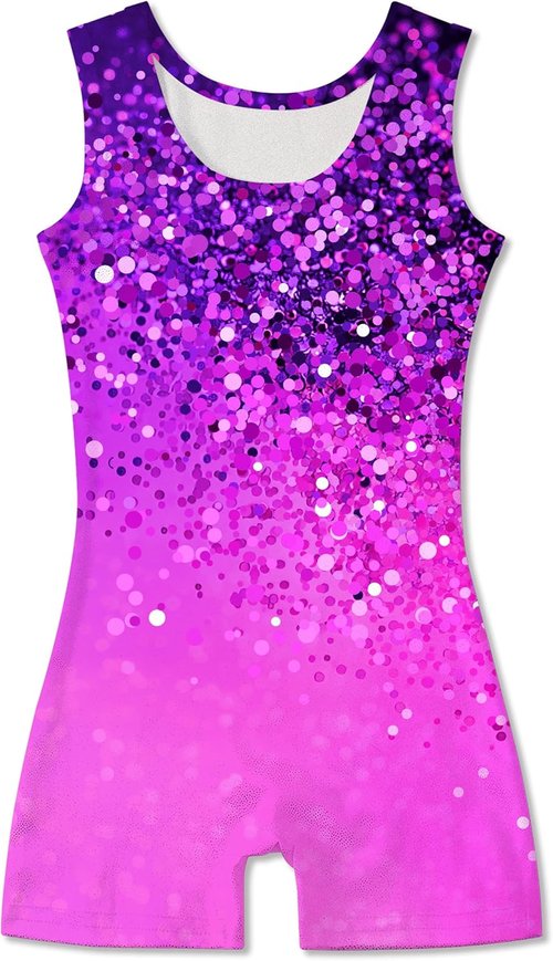 Funnycokid Girls Gymnastics Leotards - Sparkle Dance Unitards with Shorts | Mermaid Design, 2-10 Years