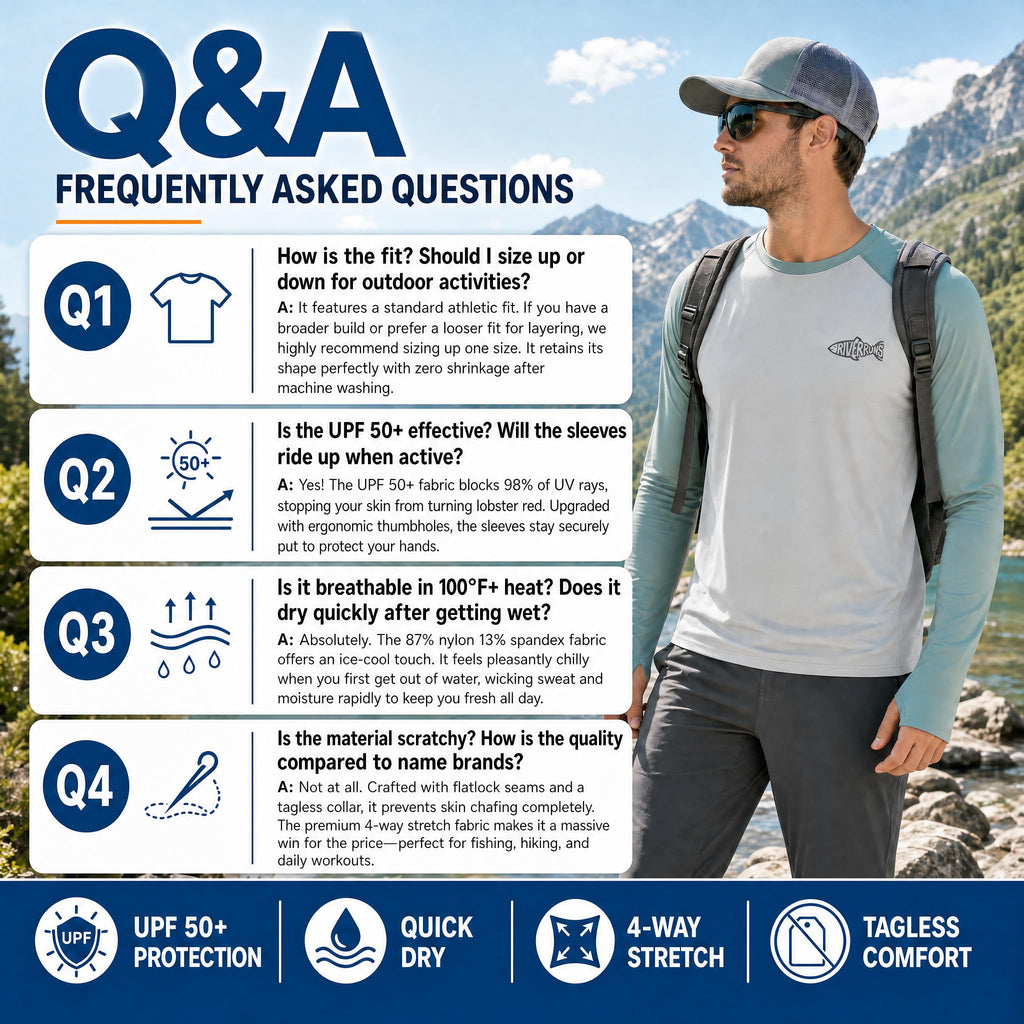 Riverruns Sun Protection Long Sleeve Shirts Rash Guard Shirts Ice-Cool Quick Dry Swim Shirt Fishing Sports Shirt, X-Large