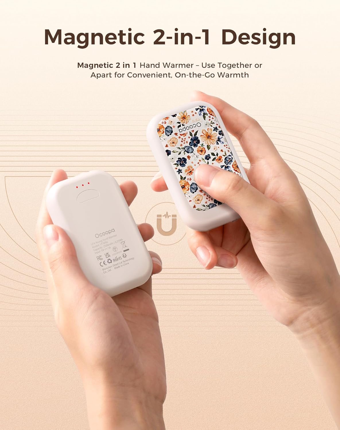 OCOOPA Rechargeable Magnetic Hand Warmers - Ultra-Thin 5000mAh Electric Glove Heater | 2-Pack, Perfect Winter Gifts