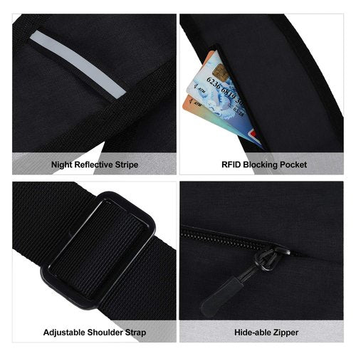 Men Anti Theft Crossbody Bag Women One Strap Casual Sling Chest Bags Slim Shoulder Bag Travel Sport Biking Walking Trip Hiking Fits Up to 7.9 inch iPad Mini (Black)