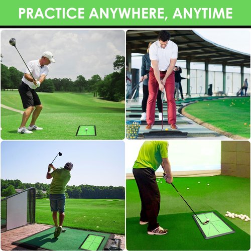 Z ZONAMA Golf Hitting Mat, Golf Practice Mat for Swing Path Feedback, 3 in 1 Golf Turf Mat Rough Mat Fairway Grass Mat for Indoor Outdoor Driving Chipping Training, Golf Gifts for Men Women