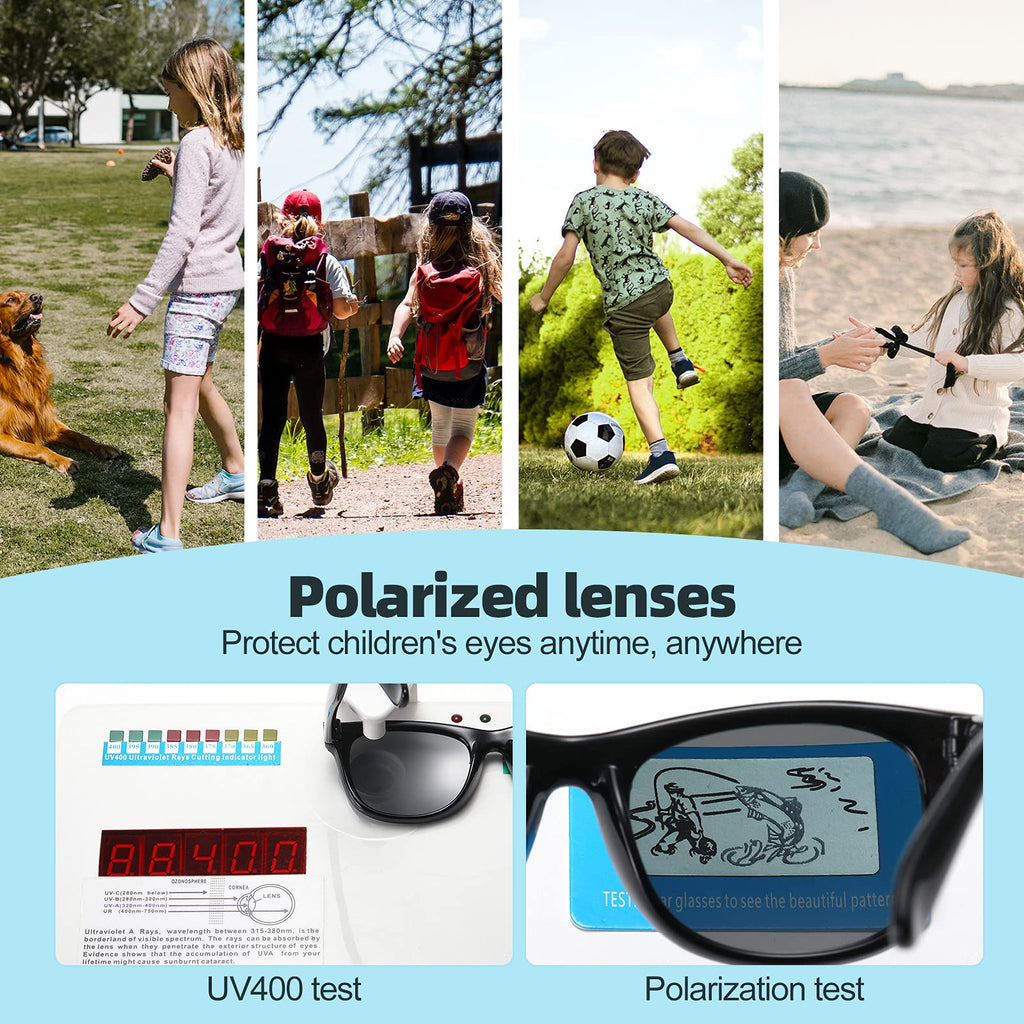 DYLB Kids Polarized Sunglasses for girls boys 3 Pack, Flexible TPEE Rubber Frame for Children Age 3-8. (Black + Pink +Blue Yellow)