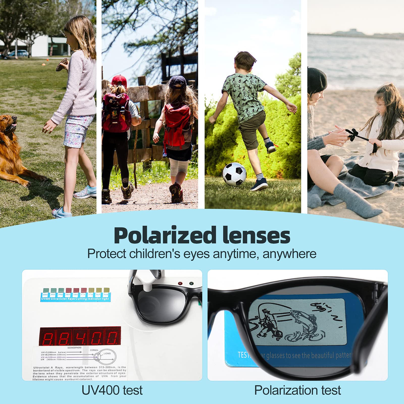 DYLB Kids Polarized Sunglasses for girls boys 3 Pack, Flexible TPEE Rubber Frame for Children Age 3-8. (Black + Pink +Blue Yellow)