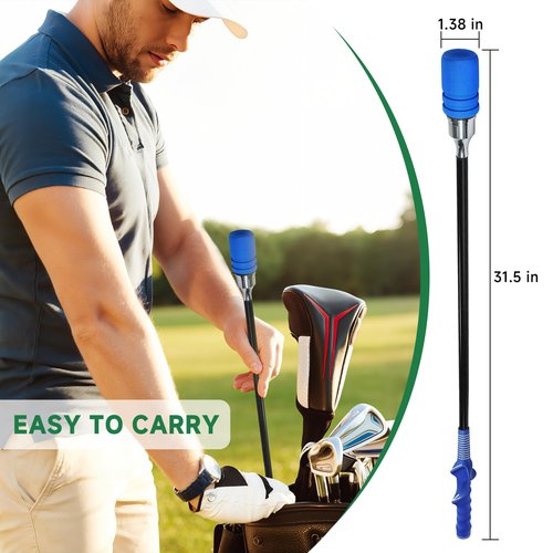 Sukubiui Golf Swing Trainer, Click Stick Golf Swing Training Aid for Inertia & Swing Rhythm Practice, Weighted Golf Trainer with Comfort Grip Helps Enhance Strength & Maintain Good Grip Habits, Blue