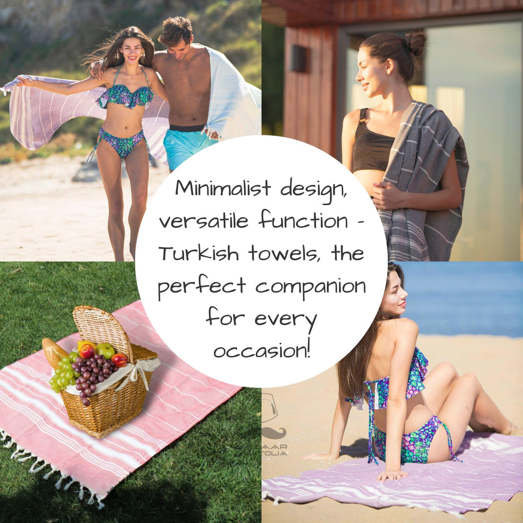 Bazaar Anatolia Turkish Beach Towel – 100% Cotton, Quick Dry, Sand Free Towel for Bathroom, Camping, Travel, Burgundy – Oversized 71x39 Inches – Stripe Maroon