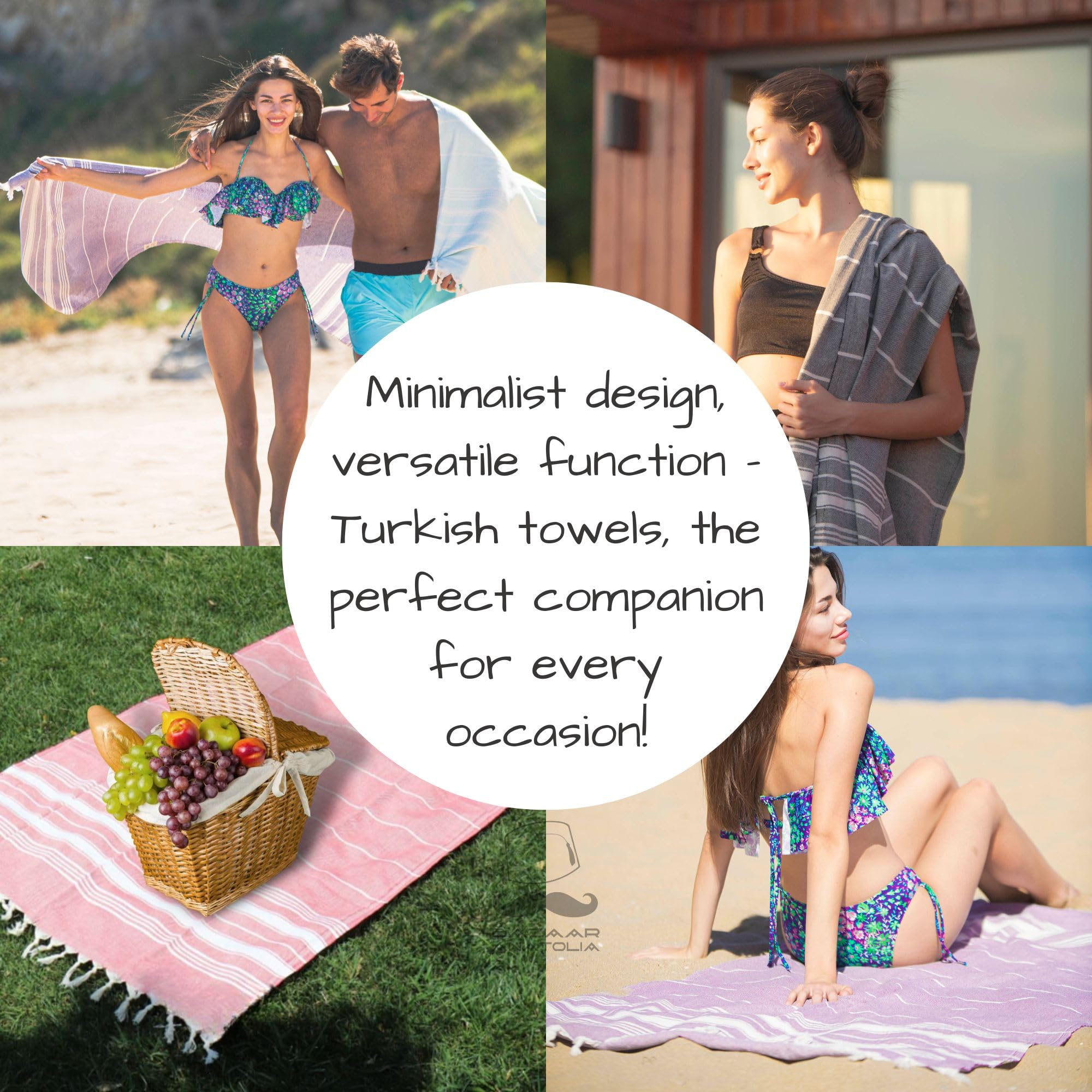 Bazaar Anatolia Turkish Beach Towel – 100% Cotton, Quick Dry, Sand Free Towel for Bathroom, Camping, Travel, Burgundy – Oversized 71x39 Inches – Stripe Maroon
