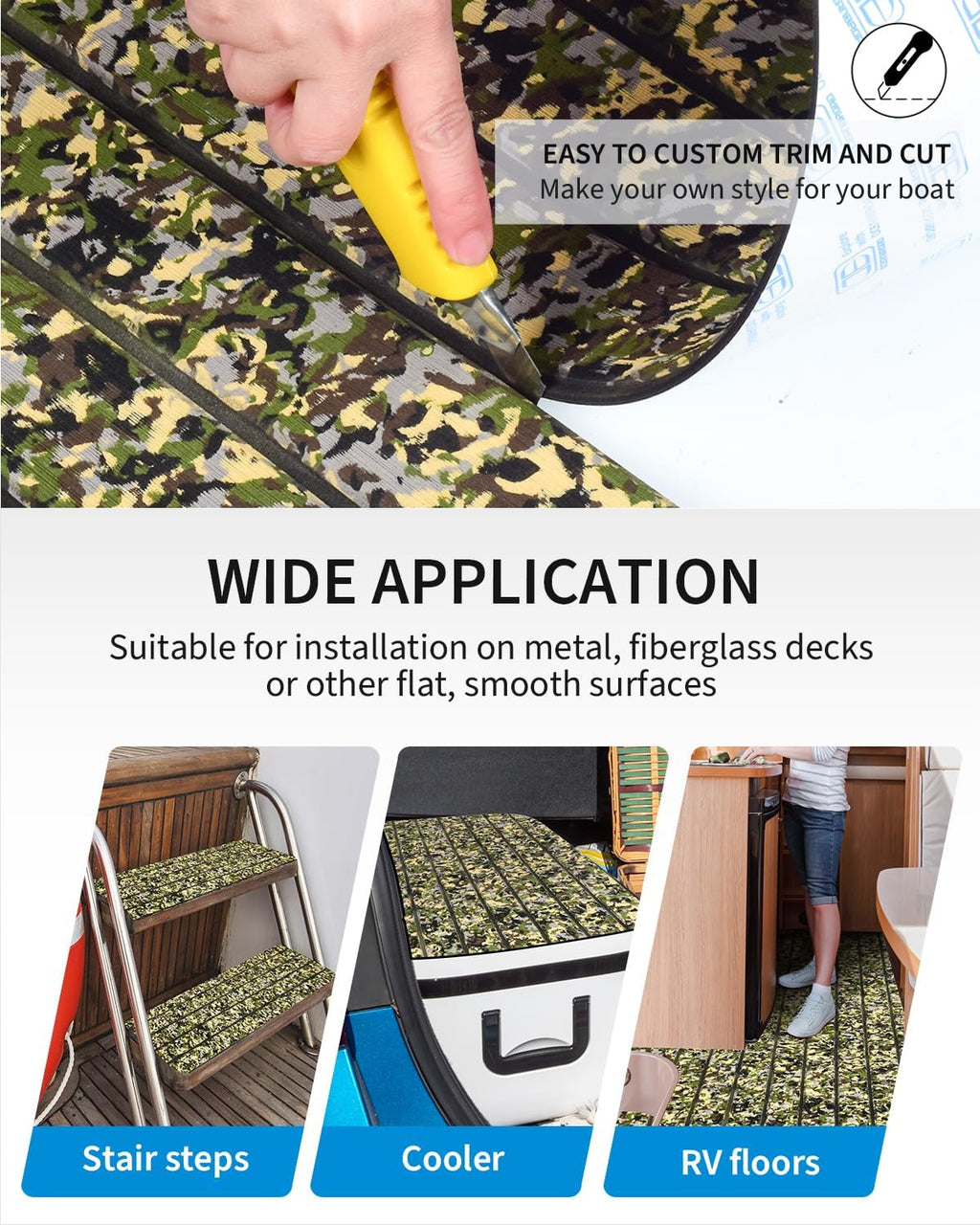 OCEANBROAD 3M Self-Adhesive EVA Foam Boat Flooring Sheet - Non-Slip Camouflage Decking, 48''x16.8'' (5 sqft)