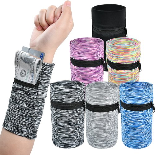 Worldity 6 Pieces Wrist Wallet for Women Men, High Elasticity Running Wrist Pouch with Zipper, Perfect for Travel Running Walking Hiking, 6 Colors