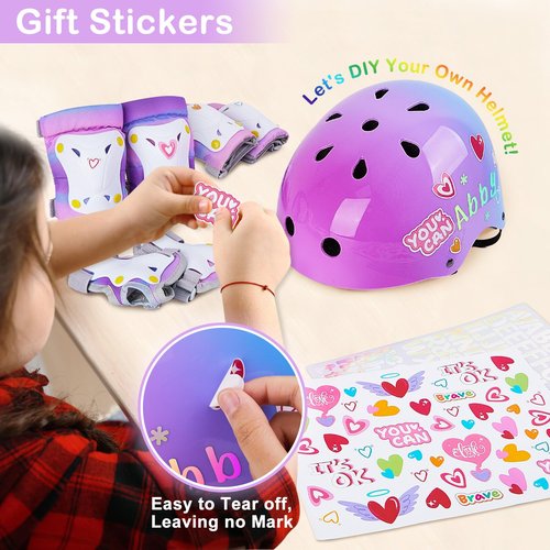 Kids Helmet, Toddler Bike Helmet with DIY Stickers Unicorn Knee Pads and Elbow Pads Set Adjustable Protective Gear Set for Girls Age 3-5-8 Years fit Roller Skates, Bicycle, Skateboarding, Scooter