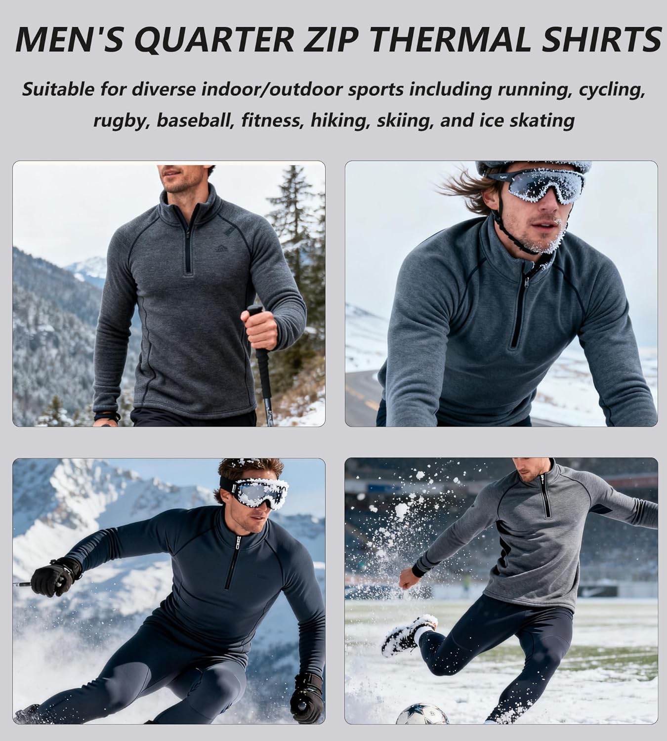 Skiennix Men's Quarter Zip Thermal Compression Shirt - Fleece Long Sleeve Athletic Base Layer Tee