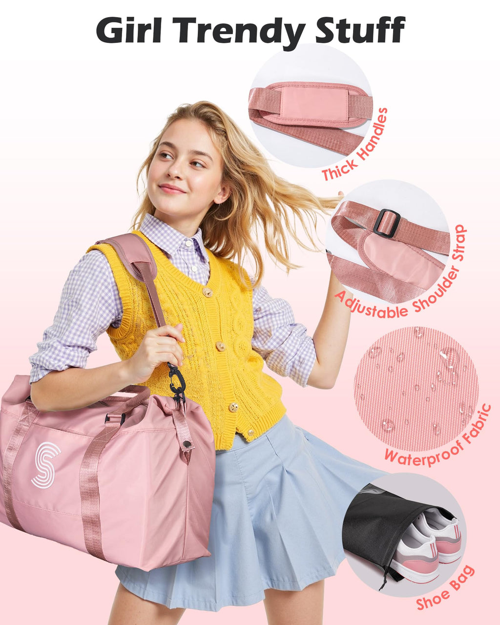Vogewood Graduation Gifts-Birthday Gifts for Girl 8 9 10 11 12 13 14 15 16 Year Old, Granddaughter Gift, Travel Duffel Bag, Kids Weekender Bag,Daughter Gift Teen Girl Gifts Trendy Stuff (Letter K)