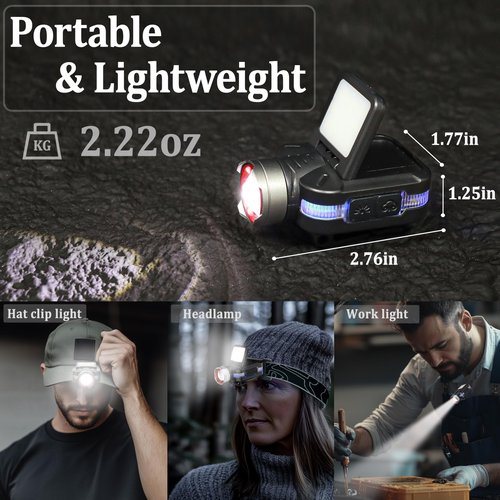 ISUNMEA Hard Hat Clip Lights, 800lm Rechargeable Clip on Cap Lights, 180° Adjustable Waterproof Bright Headlamp Flashlight Led Hat Light for Running, Fishing, Camping, Hunting, Working