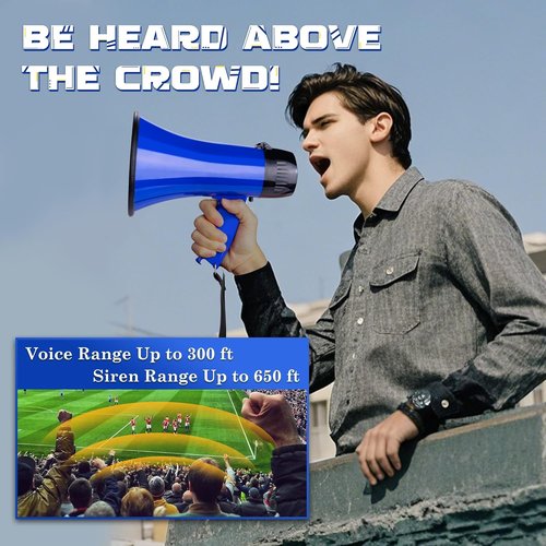 MyMealivos 20W Megaphone Bullhorn - Portable with Siren & 240s Recording | Volume Control, 300ft Range
