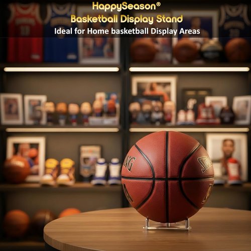Happyseason 3-Pack Acrylic Football Stand, Basketball Stand with Stainless Steel Rods, Soccer Ball Holder, Volleyball Holder, Round-Edge Rack for Balls, Easy to Assemble (Clear)