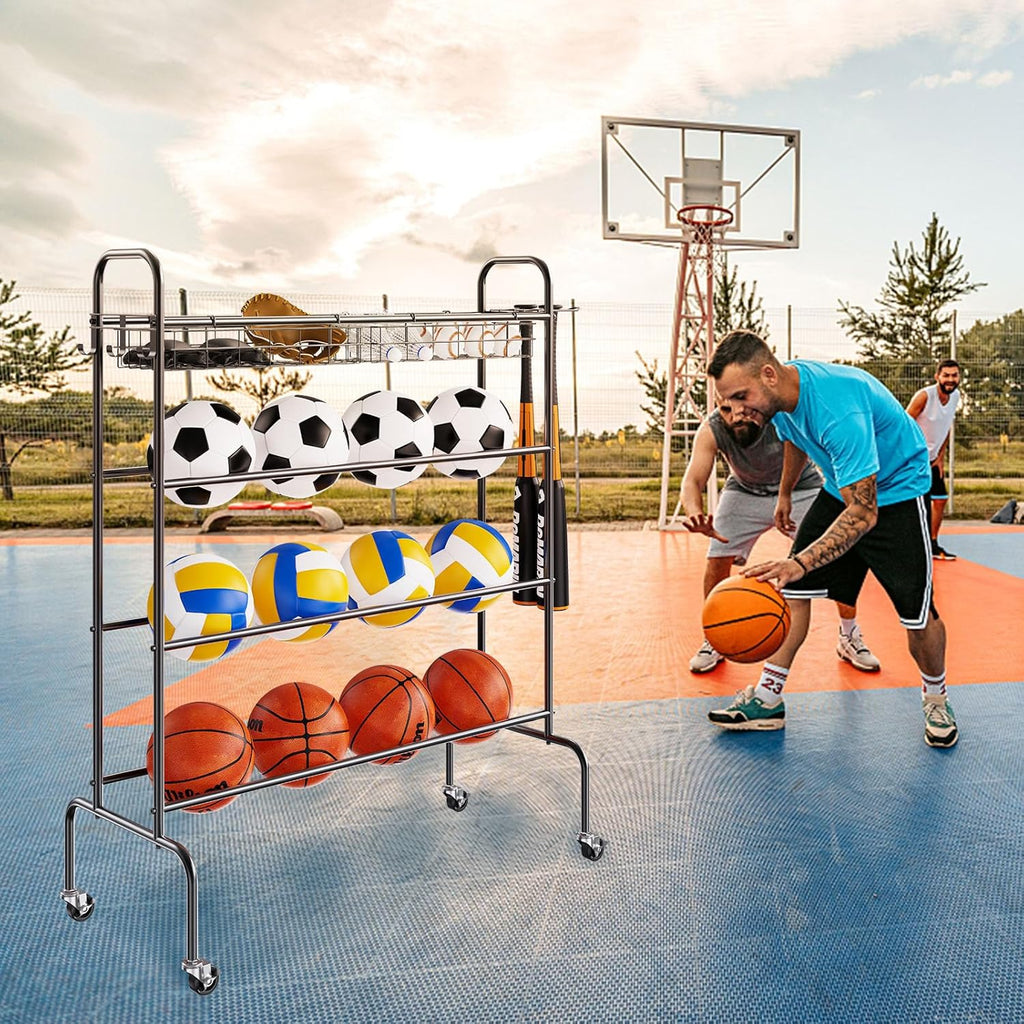VEVOR Rolling Sports Ball Storage Cart - Lockable Basketball Cage & Organizer for Indoor/Outdoor Use