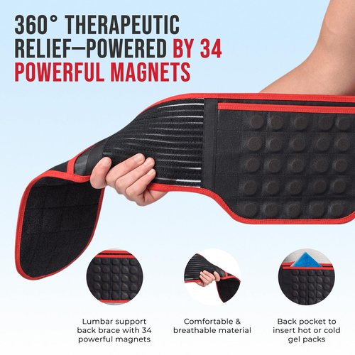 MAXAR Bio-Magnetic Back Brace for Lower Back Pain in Men & Women – Lumbar Support Belt w/ 34 Magnets & Far Infrared Cera Heat – Sciatica Relief, Herniated Disc, Scoliosis Support, Posture Corrector
