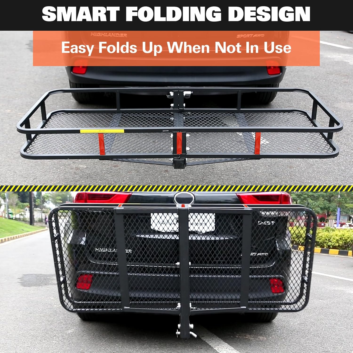 WEIZE Folding Hitch Mount Cargo Carrier - 60" x 20" x 6" with Waterproof Bag & 500 lbs Capacity