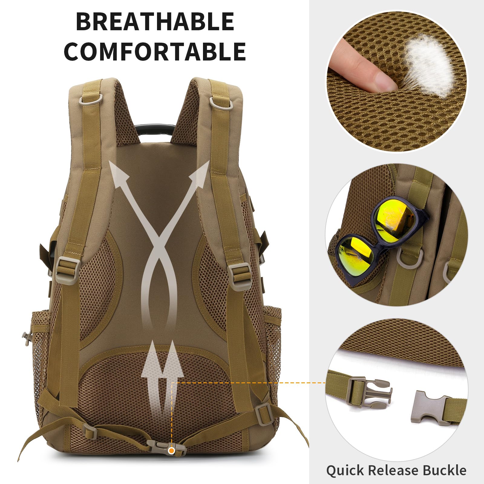 HUNTVP Military Tactical Backpack 40L Large Army 3 Day Assault Pack Molle Bag Backpacks WR Hunting Rucksack Assault Pack