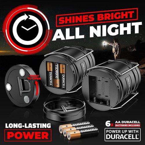 GearLight Camping Lantern - Portable LED Lantern with Magnetic Base & Foldable Hook | Black, Ideal for Emergencies & Campsites