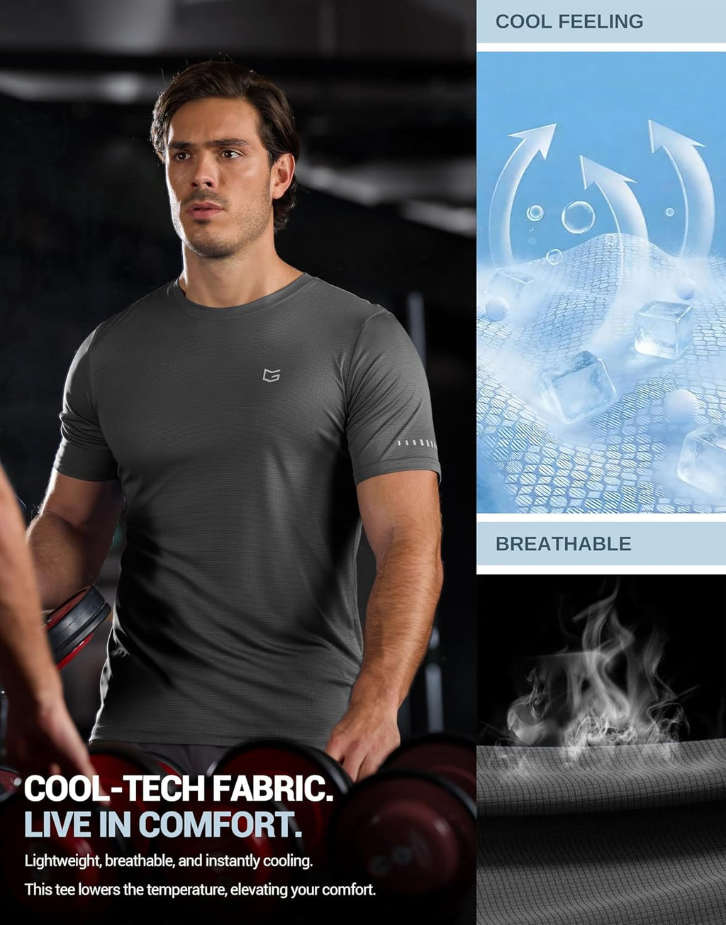 Skiennix Men's Breathable Workout T-Shirts - Lightweight Cooling Dry Fit UPF 50+ Sun Protection Tee