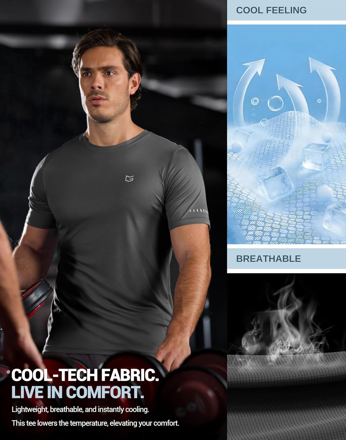 Skiennix Men's Breathable Workout T-Shirts - Lightweight Cooling Dry Fit UPF 50+ Sun Protection Tee