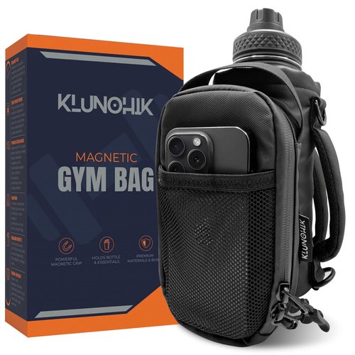 KLUNOHIk Magnetic Gym Bag with 5 Neodymium Magnets – Waterproof Bottle & Essentials Holder, Fits All Gym Machines – Smart Storage with Mesh Pockets, Key Clasp & Airtag Slot
