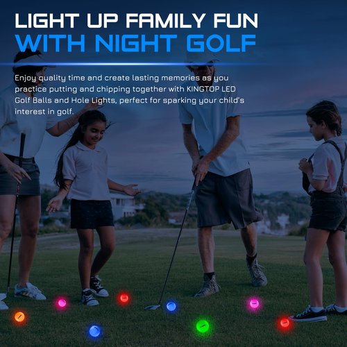 KINGTOP 4-Pack Rechargeable Golf Hole Light and 6 Glow in The Dark Golf Balls Bundle, Great for Night Golf, Backyard Putting, Chipping Practice, Golf Parties