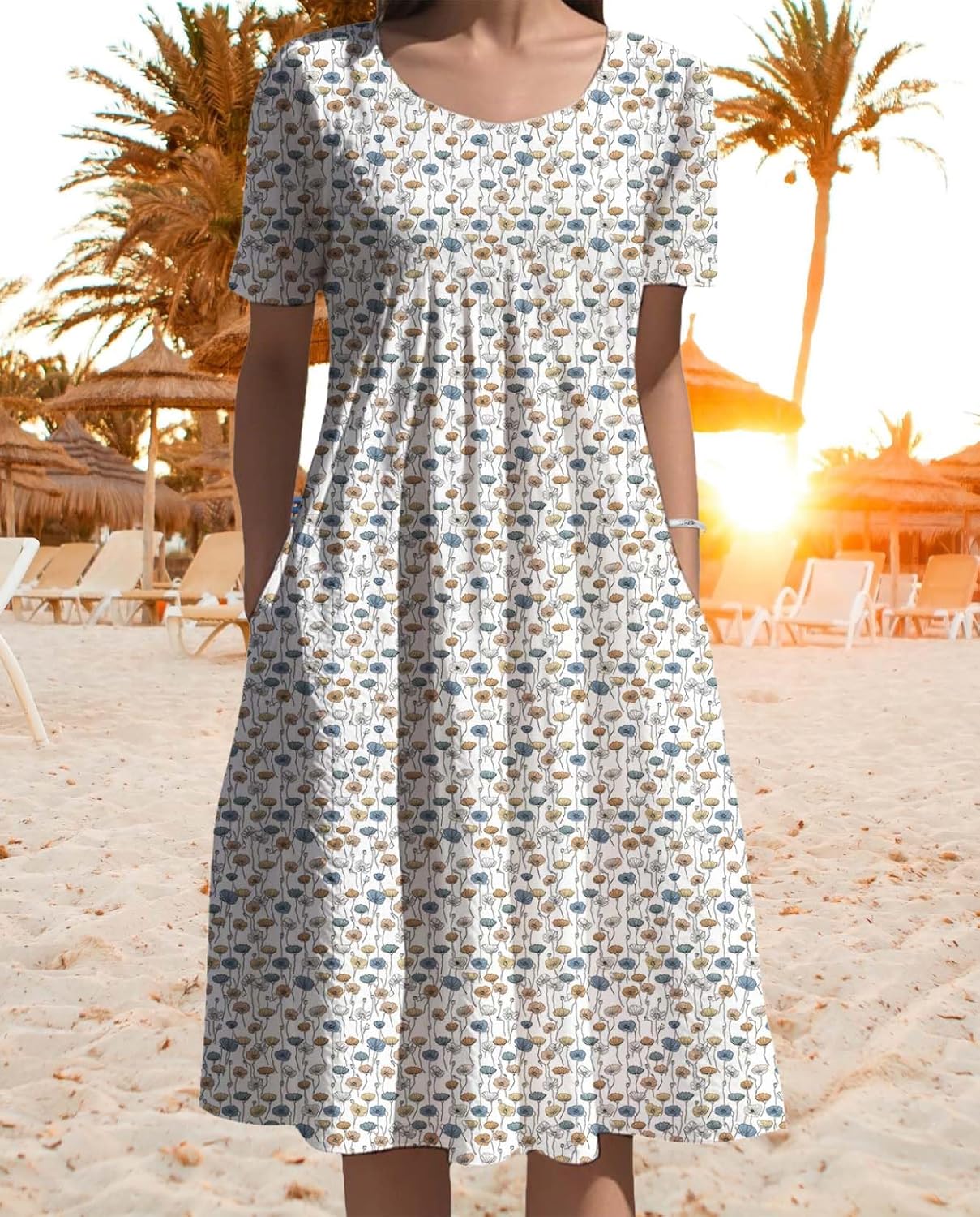 Skiennix Women's Floral Printed Dress - Comfy Oversized Short Sleeve with Pockets | Summer 2025 Collection